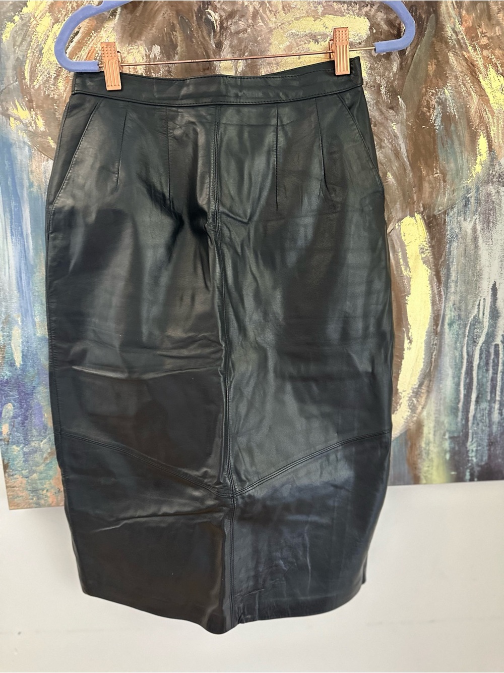 Pelle Cuir Black Leather Pencil Skirt - Size 10